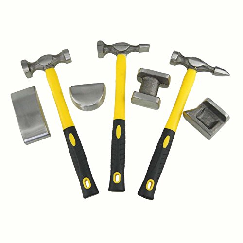 TOPWAY 7 Pezzi kit attrezzi da officina riparazione carrozzeria auto con manici in fibra di vetro, kit di martelli e tassi per carrozziere 454222 (Budget)