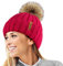 TOSKATOK® Womens Winter-Rib Strickmütze/Beanie mit abnehmbaren Chunky Faux Fur Bobble Pom Pom-RED