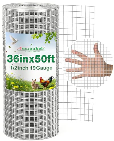 Amagabeli Hardware Cloth 1/2 inch 36 x 50 ft 19 Gauge Chicken Wire Fence Hot-Dipped Galvanized After Welding Wire Mesh Roll for Vegetable Garden Fencing Plant Supports Poultry Cage Snake Gopher