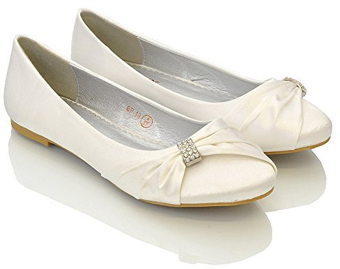 ESSEX GLAM Womens Bridal Wedding Satin Pumps Ladies Slip ON Prom Bridesmaid Pumps Shoes Size 3 4 5 6 7 8 (UK 6 / EU 39 / US 8, White Satin)