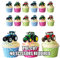 AK Giftshop Tractor Cake Decorations - Edible Stand-up Cup Cake Toppers (Pack of 36)