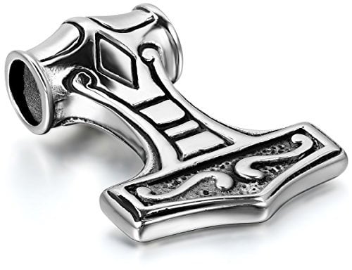 JewelryWe Vintage Stainless Steel Thors Hammer Triquetra Celtic Knot Amulet Men's Pendant Necklace, Silver (with Gift Bag)