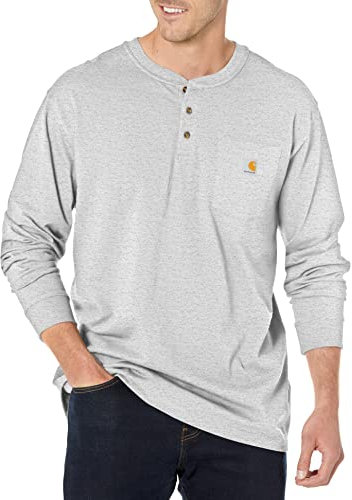 Carhartt Men's Loose Fit Heavyweight Long-Sleeve Pocket Henley T-Shirt, Heather Grey, S