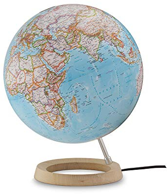 National Geographic - Globus Neon Classic - Zifferblatt blau, Ahorn und Aluminium, 30 cm, beleuchtet
