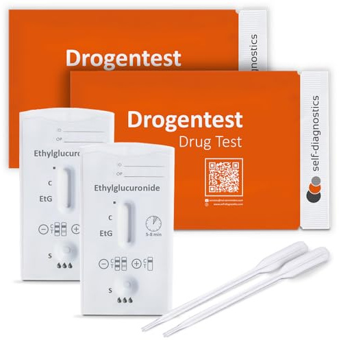 self-diagnostics Drogentest Schnelltest EtG Alkohol, 2 Urin Testkassetten | Ethylglucuronid Nachweis, Cut-off 500 ng/ml, Alkoholtester Selbsttest für zu Hause, EtG Urintest Tropftest, Ergebnis in 5 Min