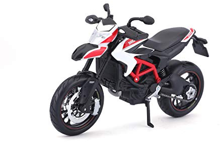 Maisto Ducati Hypermotard SP: Originalgetreues Motorradmodell 1:12, mit beweglichem Ständer, Federung und frei rollenden Rädern, 17 cm, weiß (5-13015)