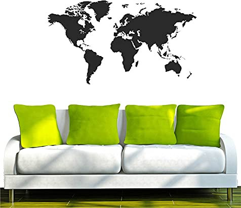 Indigos UG - Wandtattoo Wohnzimmer - Wandaufkleber Weltkarte 120x62 schwarz w015 - Aufkleber Kinderzimmer Schlafzimmer Küche Badezimmer Büro Dekoration