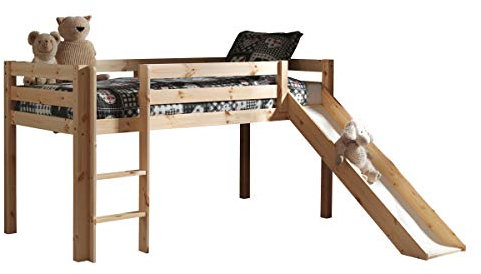 VIPACK PIHSGB10 Spielbett Pino mit Rutsche, Maße 210 x 114 x 218 cm, Liegefläche 90 x 200 cm, Kiefer massiv Natur lackiert