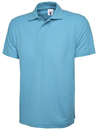 Active Men's Plain Polo Shirt Short Sleeved Work Casual Sports Leisure Clothing - Blue - Medium
