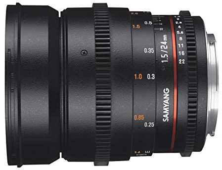 Samyang 24/1,5 Objektiv Video DSLR II MFT manueller Fokus Videoobjektiv 0,8 Zahnkranz Gear, Weitwinkelobjektiv schwarz