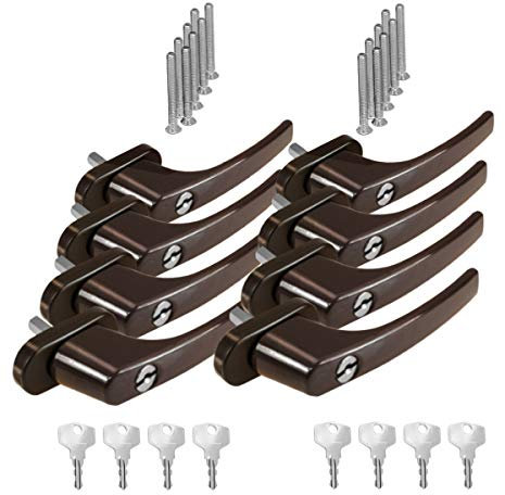 8 x Alu Fenstergriff in Braun RAL 8019 abschließbar - Stiftlänge 30mm