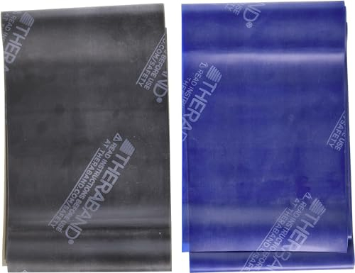 TheraBand 1,50m Set blau & schwarz | Fitnessband | Gymnastikband | Stretchband für Ganzkörpertraining | Widerstandsband | Training Bands für Zuhause | Fitness Zubehör | 100% Latexfrei