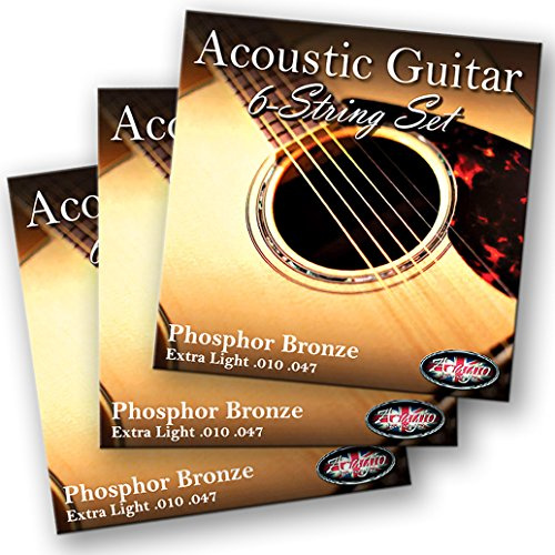 Adagio Pro Acoustic Guitar Strings, Phosphor Bronze Extra Light Gauge 10-47 (3 Sets Multipack)