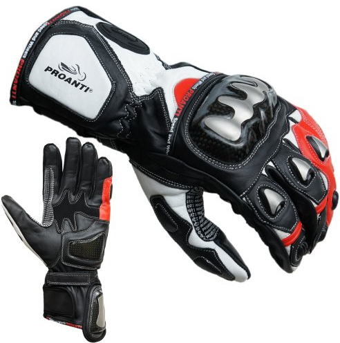 PROANTI Motorradhandschuhe Racing Pro | Leder Motorrad Renn Handschuhe mit Protektoren | Extra Schutz für Knöchel, Finger und Handballen | Komfortable Passform, strapazierfähig und langlebig | Rot, M