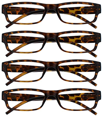 OPULIZE ACE Lesebrille für Damen und Herren - 4er-Pack - Schmaler Rechteckiger Rahmen - Komfort Federscharniere - Kratzfest - Braun Schildpatt UVR +2.50