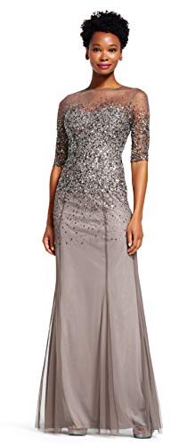 Adrianna Papell Damen Kleid Illusion mit Perlen, Lead, 44