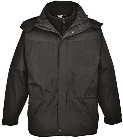 Portwest S570 Aviemore 3-in-1 Jacket Machine Washable Waterproof | Black, Large, EN 343 Class 3:1, Regular Fit, Interactive Fleece, Double Storm Flap, Elasticated Cuffs, Easy Closure