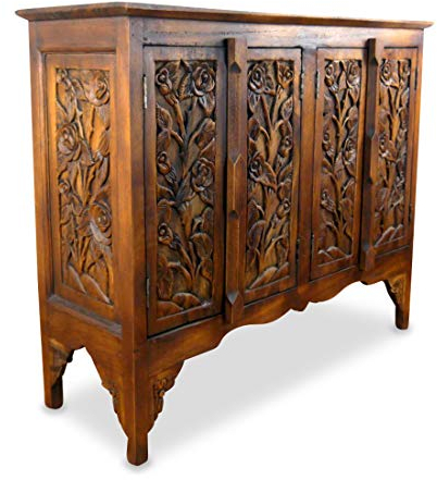 livasia Asiatischer Schrank aus Massivholz – 80x40x100cm – Handgeschnitztes Sideboard aus Akazienholz, Kommode mit Einzigartigem Design, Nachhaltig & hochwertig