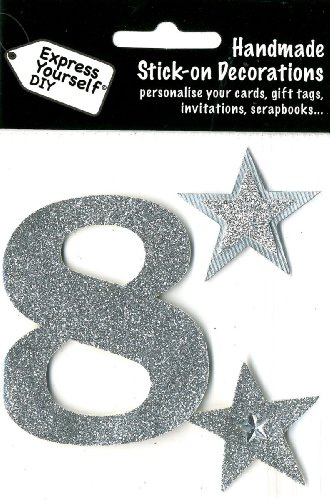 Express Yourself DIY, self Adhesive, Silver 8, Topper - Ideal for Card Making, Scrapbooking, Papercrafts, Childrens Crafts etc