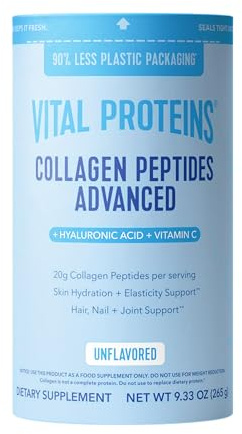 Vital Proteins Collagen Peptides Powder Advanced with Hyaluronic Acid & Vitamin C, Collagen Supplements, Unflavored, 12 Servings