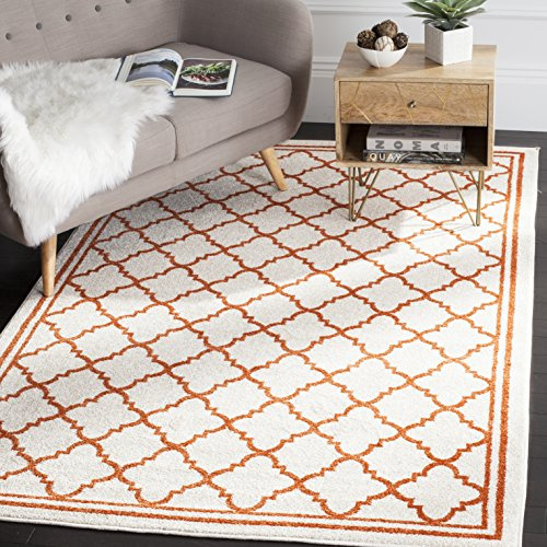 SAFAVIEH Amherst Collection Area Rug - 6' x 9', Beige & Orange, Moroccan Trellis Design, Non-Shedding & Easy Care, Ideal for High Traffic Areas in Living Room, Bedroom (AMT422F)