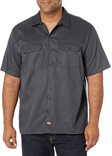 Dickies Mens Short-Sleeve Flex Twill Work Button-Down-Shirts, Charcoal, L UK