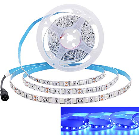 JOYLIT 12V LED Strip Lights 5M Blue 460-465nm, 300LEDs SMD 5050 Indoor Flexible Cuttable Adhesive Tape Light for Car, Gaming Room, DIY (Without Power Supply)