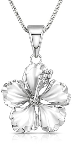 Sterling Silber 17 mm Hibiskus Anhänger Halskette, 16 + 2 Extender by Hawaiian Silber Schmuck