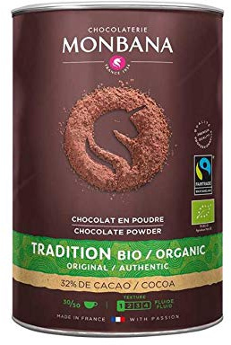 Monbana Fairtrade Schokoladenpulver 32 Prozent Max Havelaar 1 Kg | Bio-Qualität, Schokoladenpulver, französische Chocolaterie seit 1934, 32% Kakao, Fairtrade zertifiziert