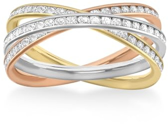 Carissima Gold Ring aus 9 Karat 3-farbigem Gold im russischen Stil mit Zirkonia