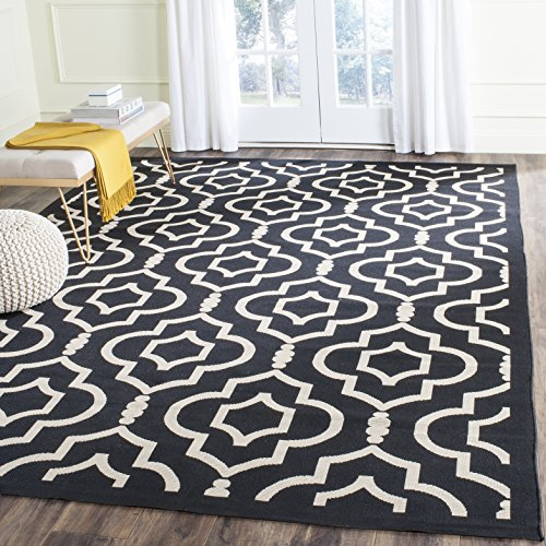 SAFAVIEH Washable Rug Outdoor Courtyard Collection - 2'7 x 5', Black & Beige, Non-Shedding & Easy Cleaning, Ideal for Patio, Backyard, Mudroom (CY6926-266)