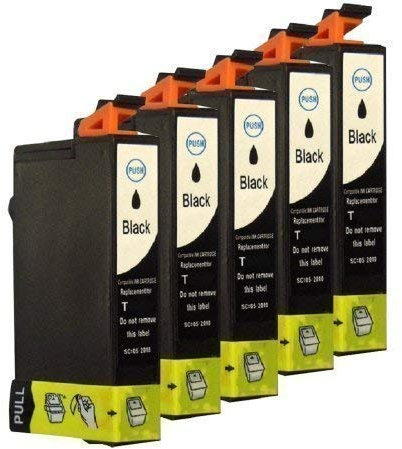 5 Druckerpatronen für Epson Schwarz/Black alle mit Chip S22, SX215, SX130, SX230, SX235, SX235W, SX420W, SX425W, SX435W, SX440W, SX445W, Office BX305F, Office BX305 Plus ersetzt Epson T1281 Black