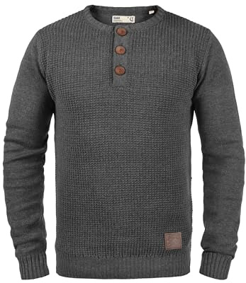 !Solid SDTerrance Homme Pull en Maille Fine Pull avec col Tunisien Mélange de Cotton Regular Fit, Taille:L, Couleur:Dark Grey Melange (8288)