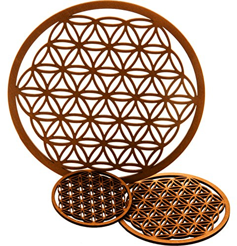 MC-TREND 3er Set Blume des Lebens Wanddeko aus Holz – 7cm & 10cm & 17cm Durchmesser | Spirituelle Deko als Wandbild & Fensterdeko | Perfekt für Meditation & harmonische Räume (Ø 7cm, 10cm, 17cm)