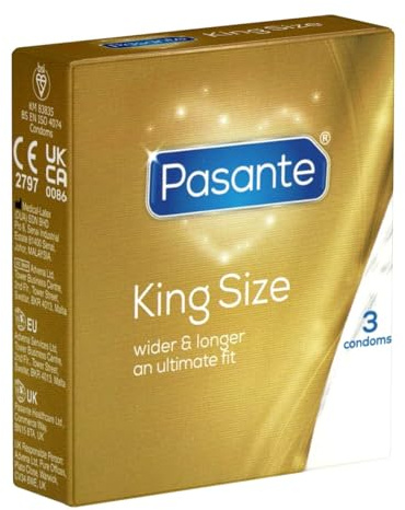 Pasante King Size, extra große Kondome mit 60mm Breite und 200mm Länge - ideal für Männer, die mehr Platz brauchen, 1 x 3 Stück