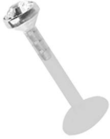 Modern Nature Piercing-Schmuck Ein Lippenpiercing Teflon Labret Stecksystem Stahl 1,2 x 10 mm + Stein 2,5 mm in klar