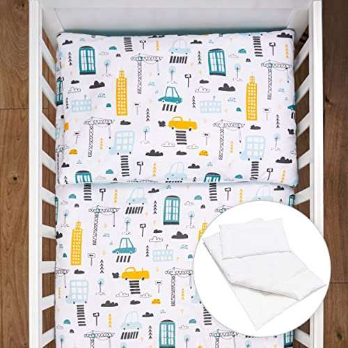 Baby Comfort 4 Piece Toddler Kids Cot Bed Set 120x90 cm Duvet Pillow Duvet Cover Pillowcase (City)