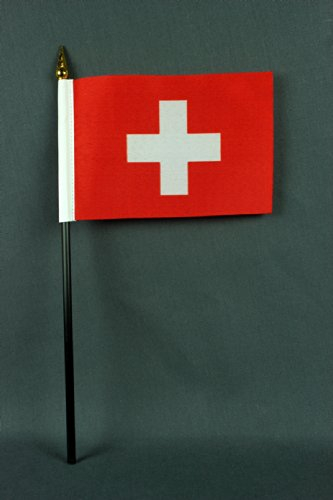 Buddel Bini Kleine Tischflagge Schweiz 15x10 cm mit 30 cm Mast aus PVC-Rohr, ohne Ständerfuß Schweizerfahne
