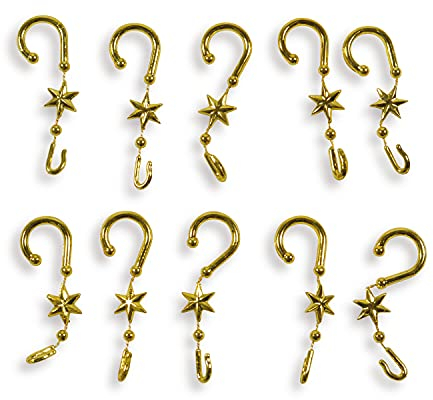 Riffelmacher 14383 - Aufhänger für Baumkugeln, 20 Stück im Beutel, S-Form mit Stern, Gold, Kugelaufhänger aus Kunststoff, Weihnachtsbaum, Dekoration, Weihnachten