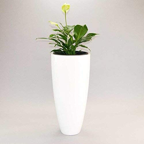 Elegant Einrichten Blumenkübel Fiberglas rund konisch D38xH80cm Hochglanz weiß.