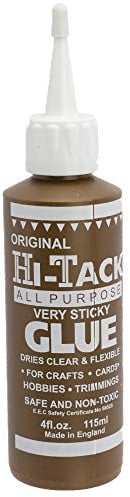 Hi-Tack Original All-Purpose Very Sticky Glue – 115ml Strong, Flexible, Clear-Drying Adhesive for Fabric, Wood, Paper, Metal & Crafts Safe, Non-Toxic, Heat-Resistant Counter-Top Stand Display