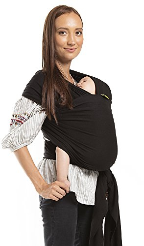 Boba Baby Tragetuch Neugeborene - Elastisches Tragetuch Baby Neugeboren - Baby Sling Tragetuch - Weiche Baby Tragehilfe - Baby Tragesystem - Babytragetuch ab Geburt 3-15 kg (Black)