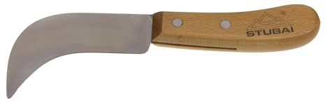 STUBAI Ledermesser 75 mm mit gebogener Hakenklinge aus gehärtetem Stahl, ergonomischem Holzgriff und extremer Schärfe für Leder, Teppich, Dachpappe, Gartenarbeiten und präzise Handwerksarbeiten robust