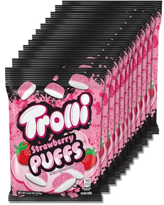 Trolli Strawberry Puffs Candy, 4.25 Ounce Bag, Pack of 12