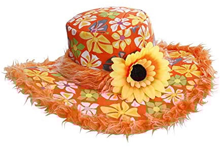 Widmann 2596A - Hut Ibiza, mit Plüschrand und Sonnenblume, Orange, Partyhut, Kopfschmuck, Accessoire, Karneval, Mottoparty