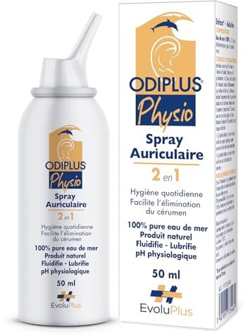 ODIPLUS Physio – 2-in-1 Ohrenspray – 50 ml – Meerwasser Ohrenspray – Ohrenreinigung – Ohrenschmalz – Ohrhygiene – Physiologischer pH-Wert