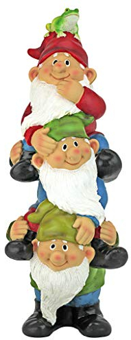 Design Toscano Turm aus drei Zwergen und Frosch, Figur