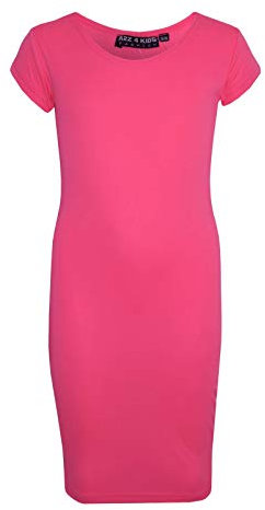A2Z 4 Kids Bodycon Midi Dress Short Sleeve Long Length Plain Dresses - New Midi Dress Neon Pink 7-8