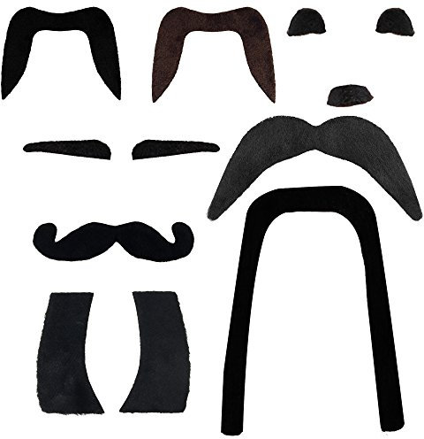 Fake Giant 1970er Schnurrbart Fancy Dress Zubehör – Dicke schwarze gefälschte Lenker-Schnurrbart zum Aufkleben auf 70er Jahre Schnurrbart (8 Stück)