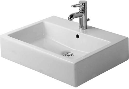 Duravit Aufsatzwaschbecken eckig Breite 60cm mit Überlauf und Hahnloch - Badezimmer Aufsatzwaschtisch zur Wandmontage, Keramik weiß